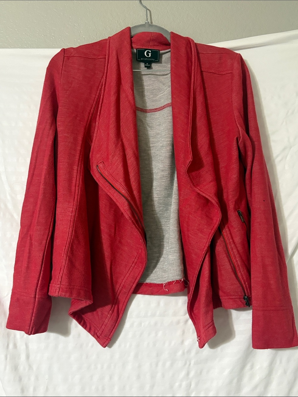 G by Giuliana Coral-Red Draped Zip Front Blazer